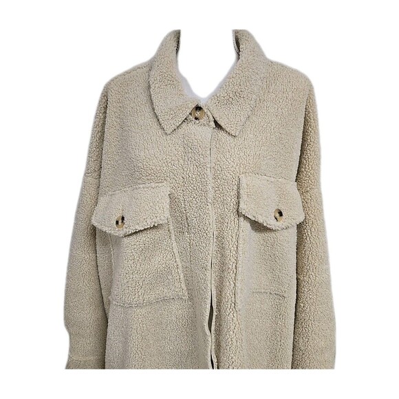 Good American Contour Faux Shearling Sherpa Jacket Cream Women’s Sz 7/8 4XL-5XL - Picture 3 of 12